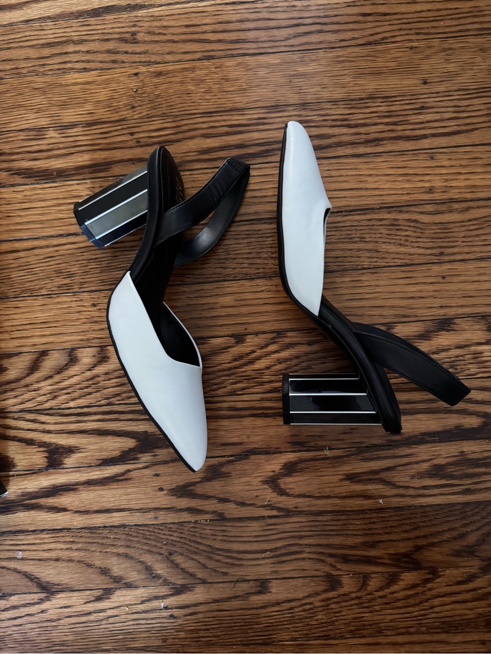 Alfani White and Black Striped Block Heel Slingbacks